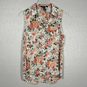 Forever 21 Floral Sheer Button-Up Blouse Women's Size Medium